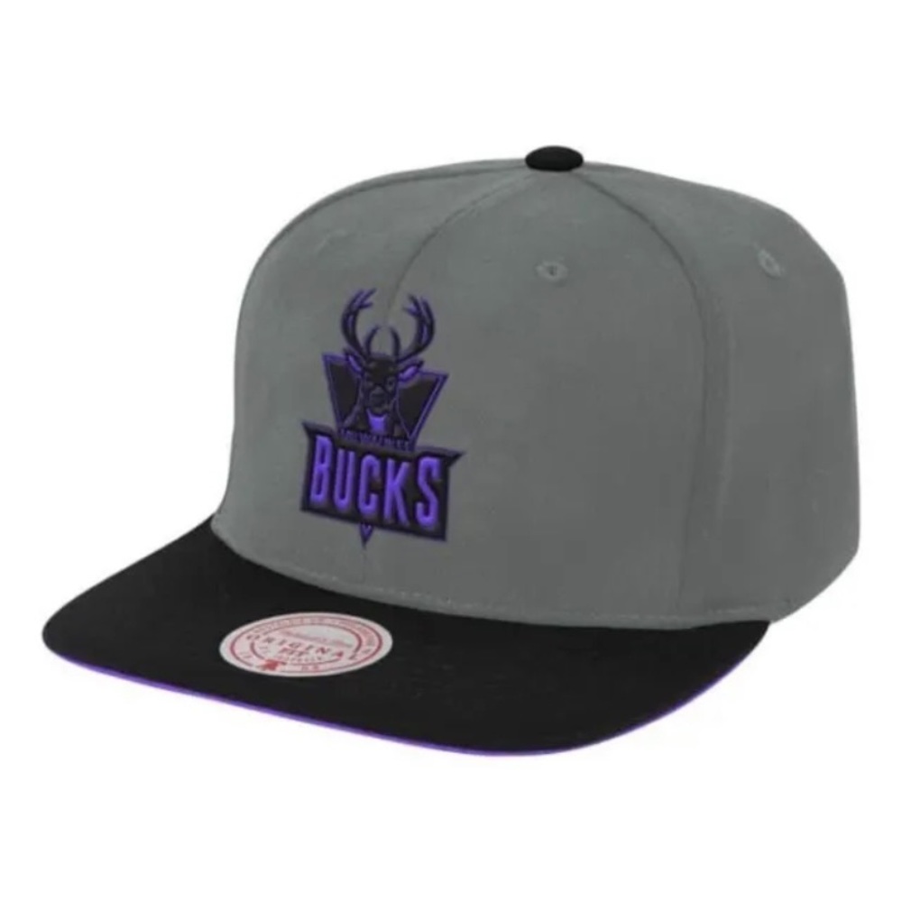 Mitchell & Ness Milwaukee Bucks Neon‎ Lights Snapback Hat Cap Grey Purple Logo